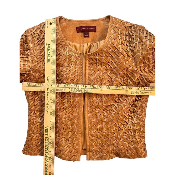 Margaret Godfrey Sz 6 Leather Jacket Lattice Texture Western Chic Lined Cropped - Picture 7 of 8